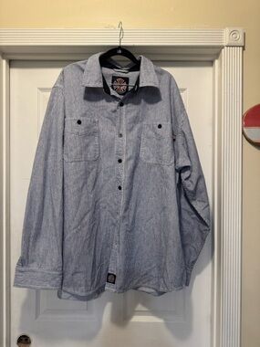 Independent Truck Striped Button-Up Work Shirt in Light Blue and White